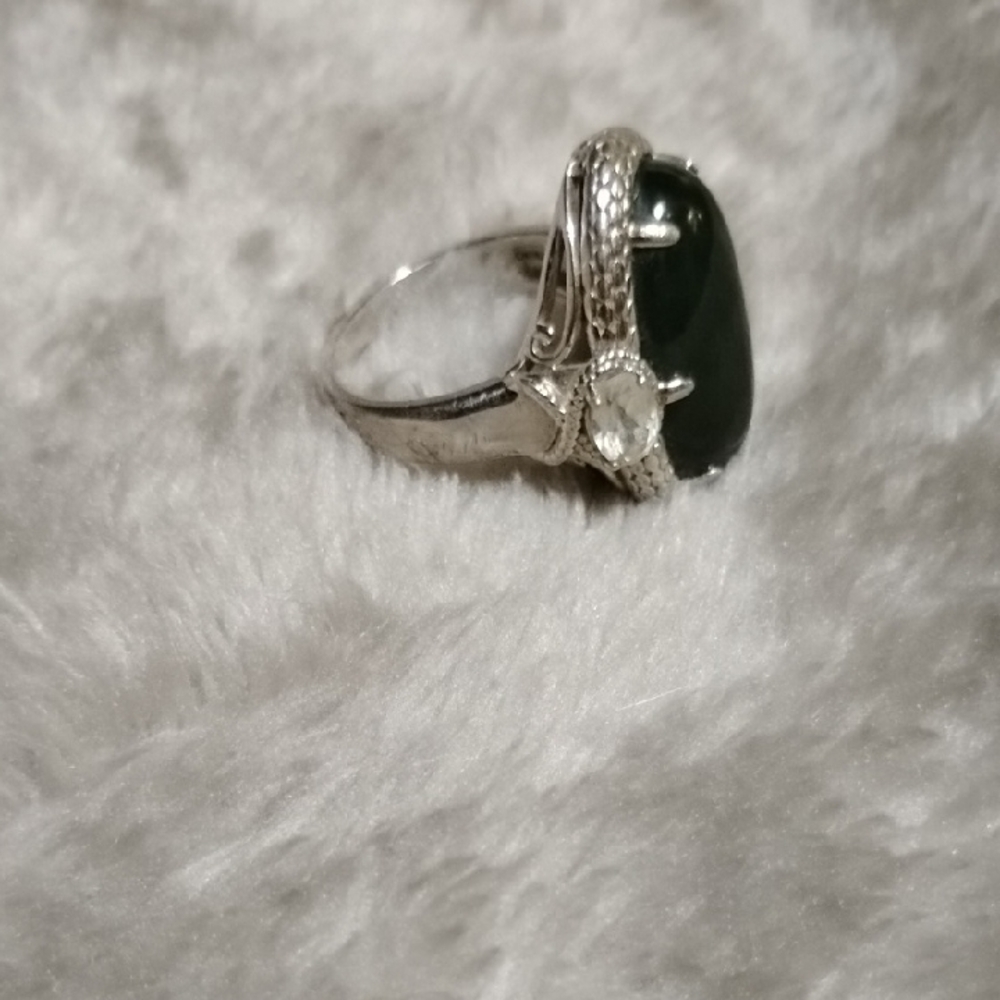 Elegant Green Malichite Stone Sterling Silver Ring Size 7 Or 8 - Picture 2 of 6